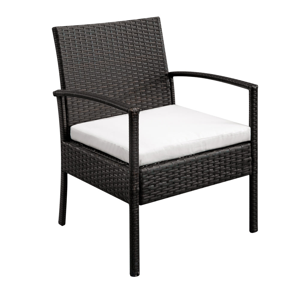 Chair in brown wicker rattan with off-white cushion