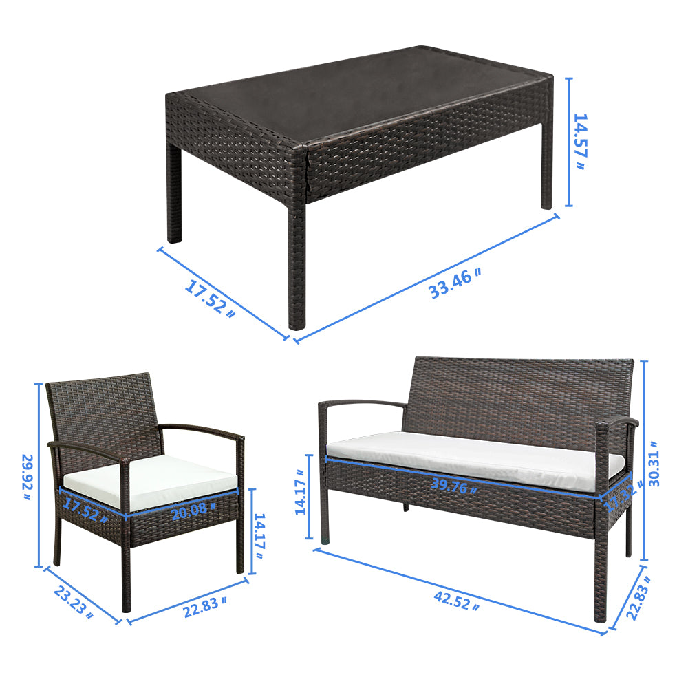 Dimensions of brown wicker garden seating set