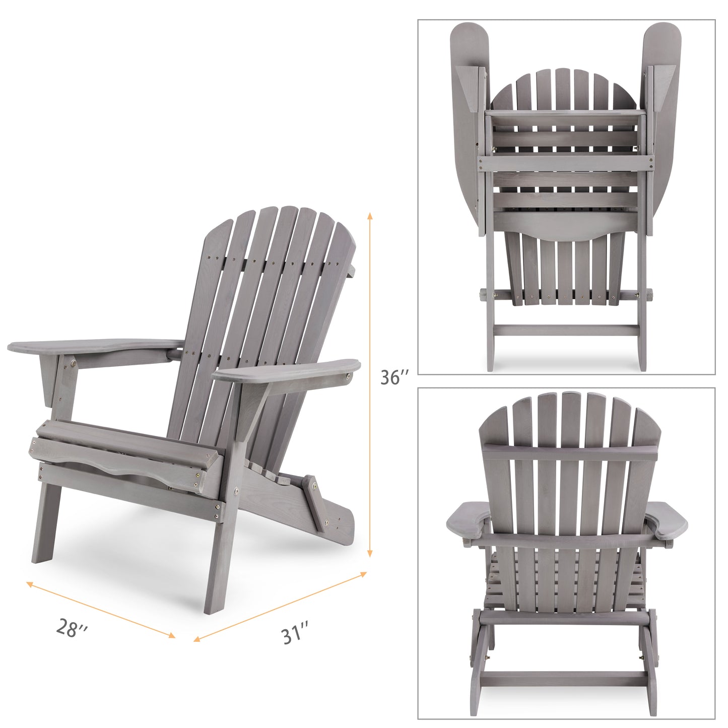 Dimensions of Comfortable Wooden Adirondack Chair for Indoor/Outdoor Use