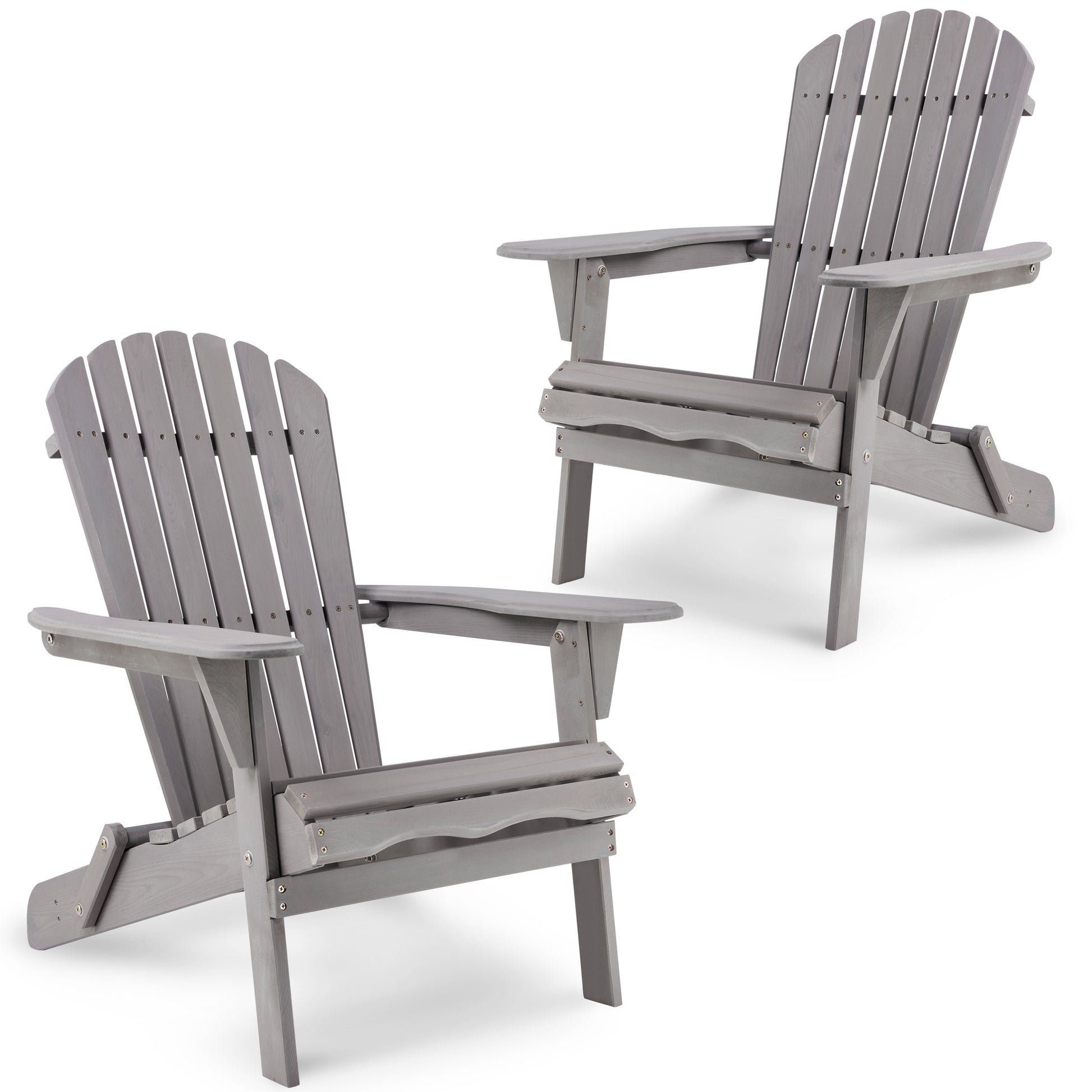 Two Gray Wooden Adirondack Chairs for Indoor/Outdoor Use