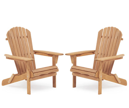 Two Brown Wooden Adirondack Chairs for Indoor/Outdoor Use