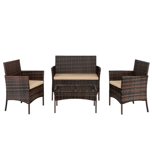 Rattan garden furniture set with cushions for 4 people