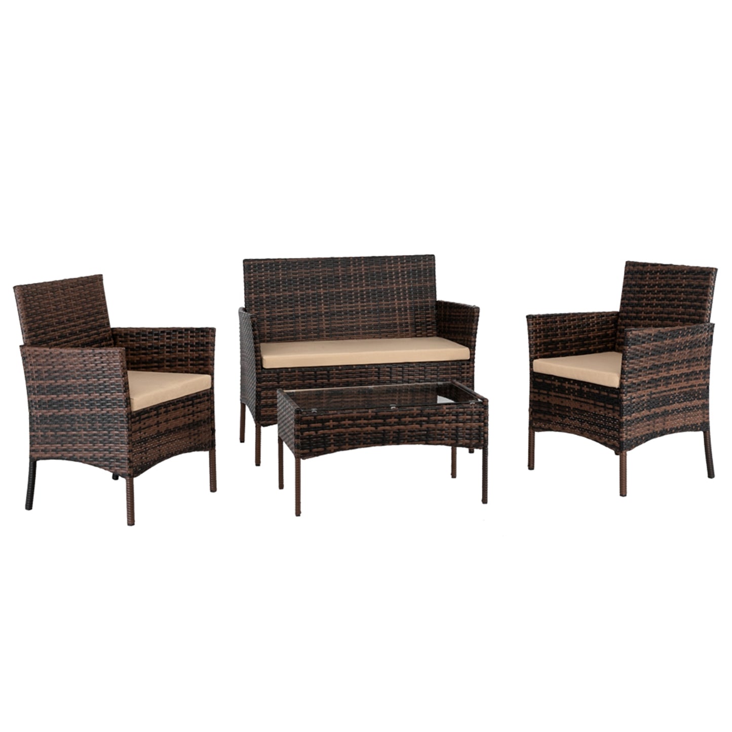 Elegant 4-piece brown rattan garden furniture set with cushions