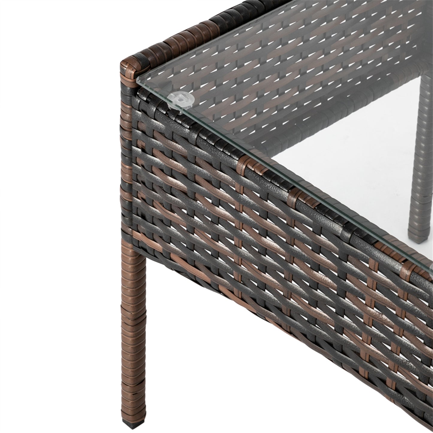 Close-up of the beautiful rattan table with tempered glass top