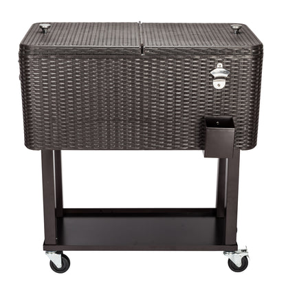 Outdoor Brown Wicker Cooler on Wheels - Stylish and Spacious 80 Quart Capacity