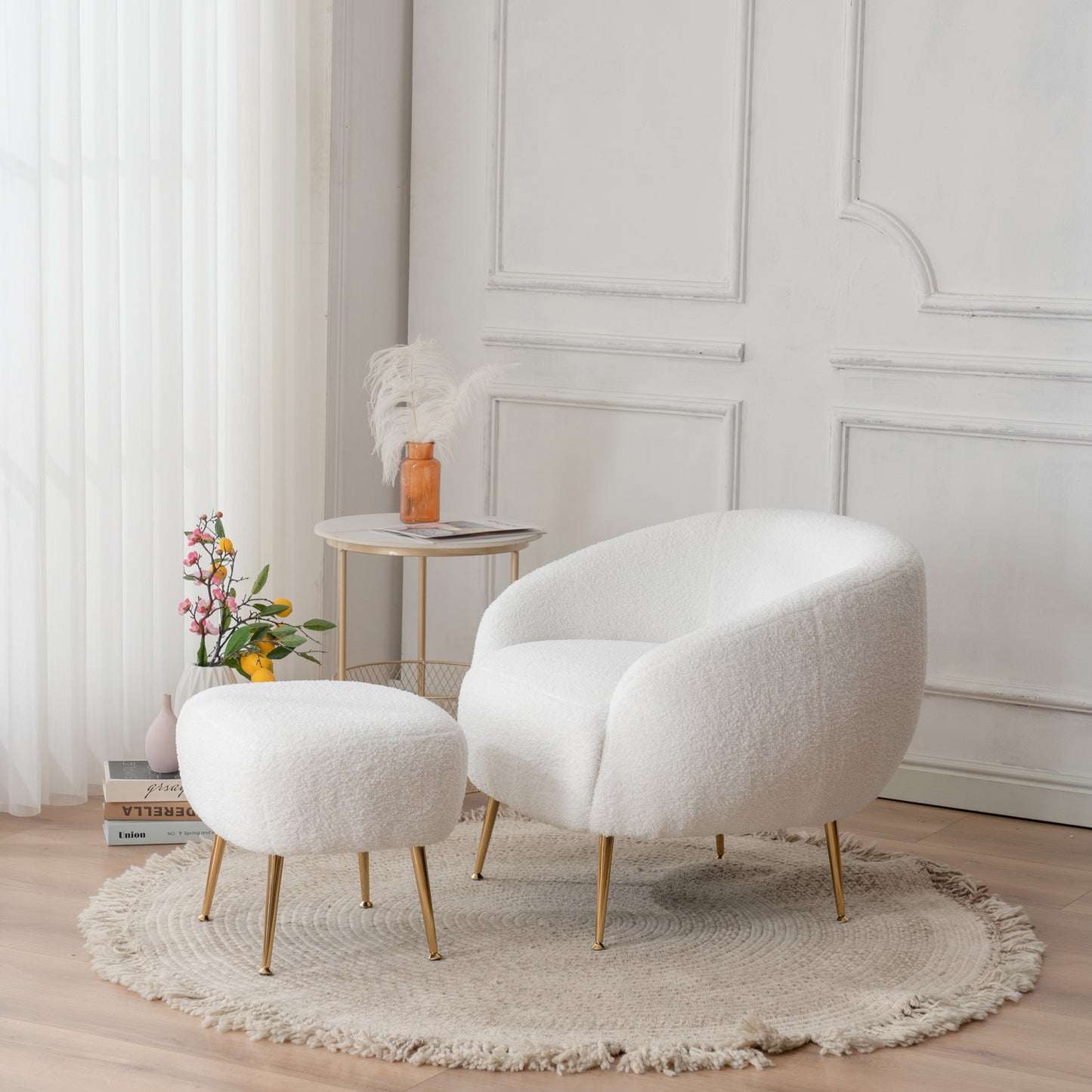 Angle view of Plush Nest Barrel Chair Set Faux Fur White