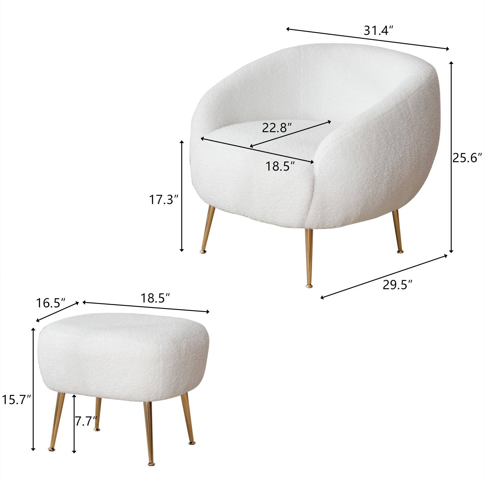 Dimensions of Plush Nest Barrel Chair Set Faux Fur White