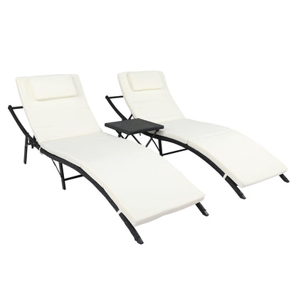 Adjustable rattan garden loungers set with matching table