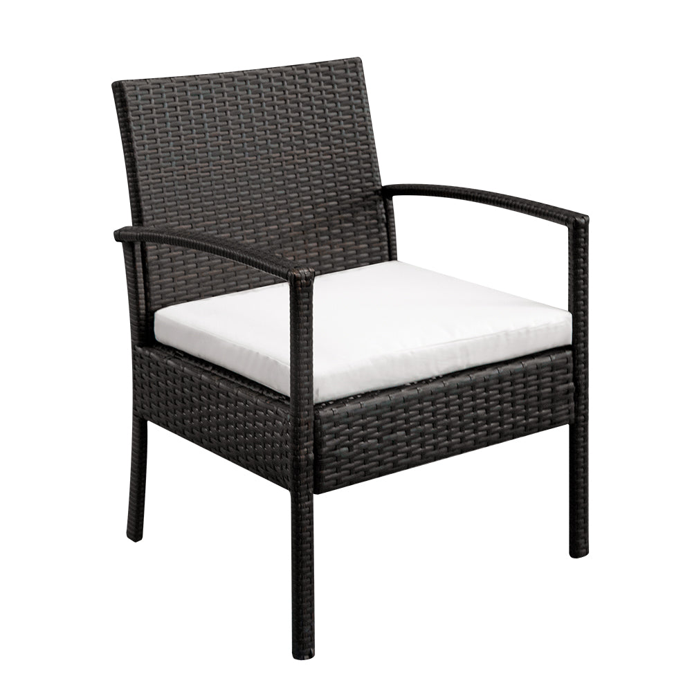 Comfortable outdoor bistro chair with padded cushions and rattan wicker design