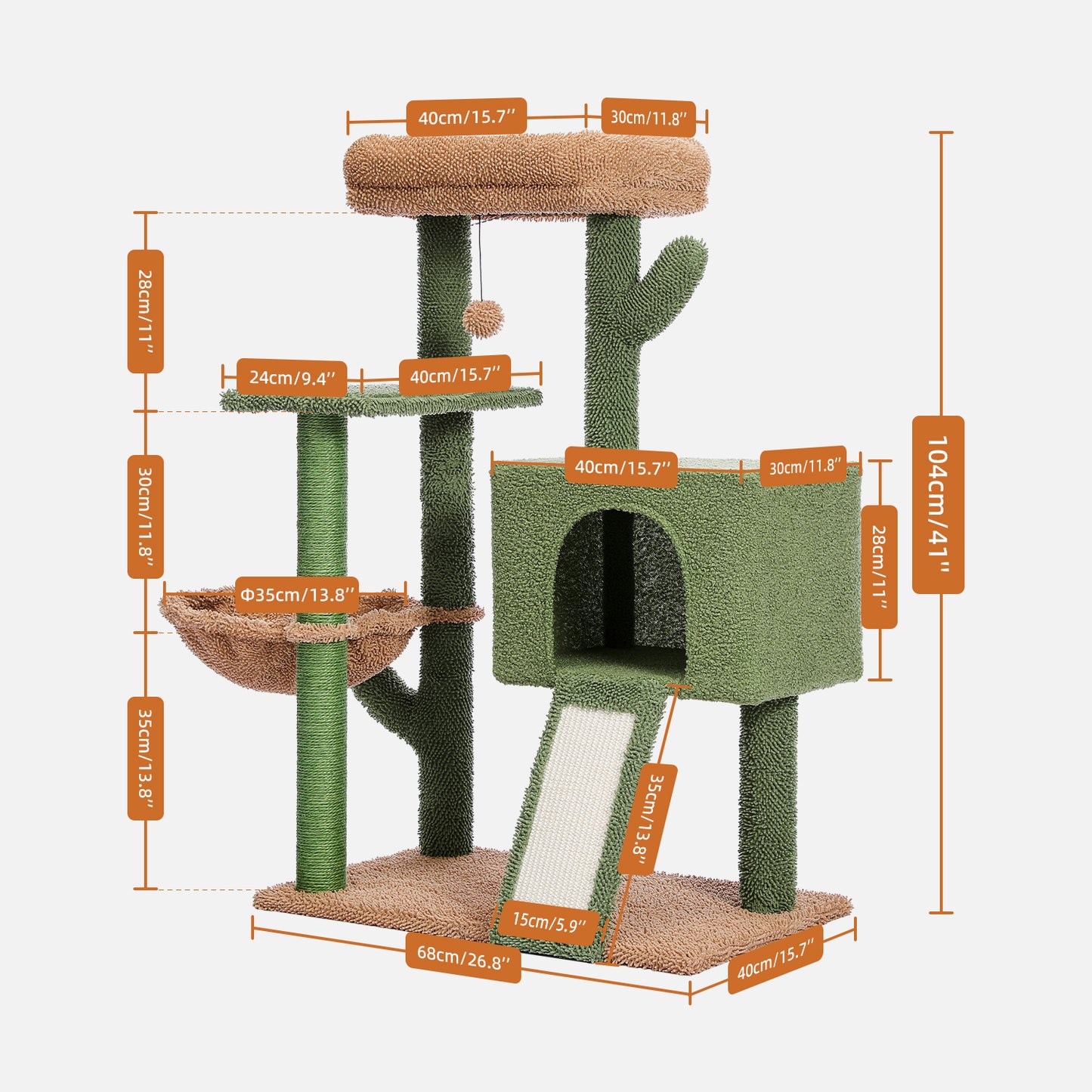 Precise Dimensional Drawing of Cactus Cat Condo - Perfect Fit for Your Space