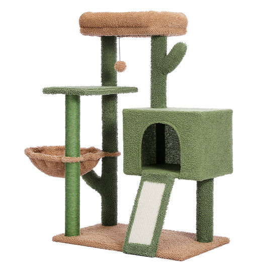 Full View of Stylish Cactus Cat Condo - Perch, Hammock & Scratching Post