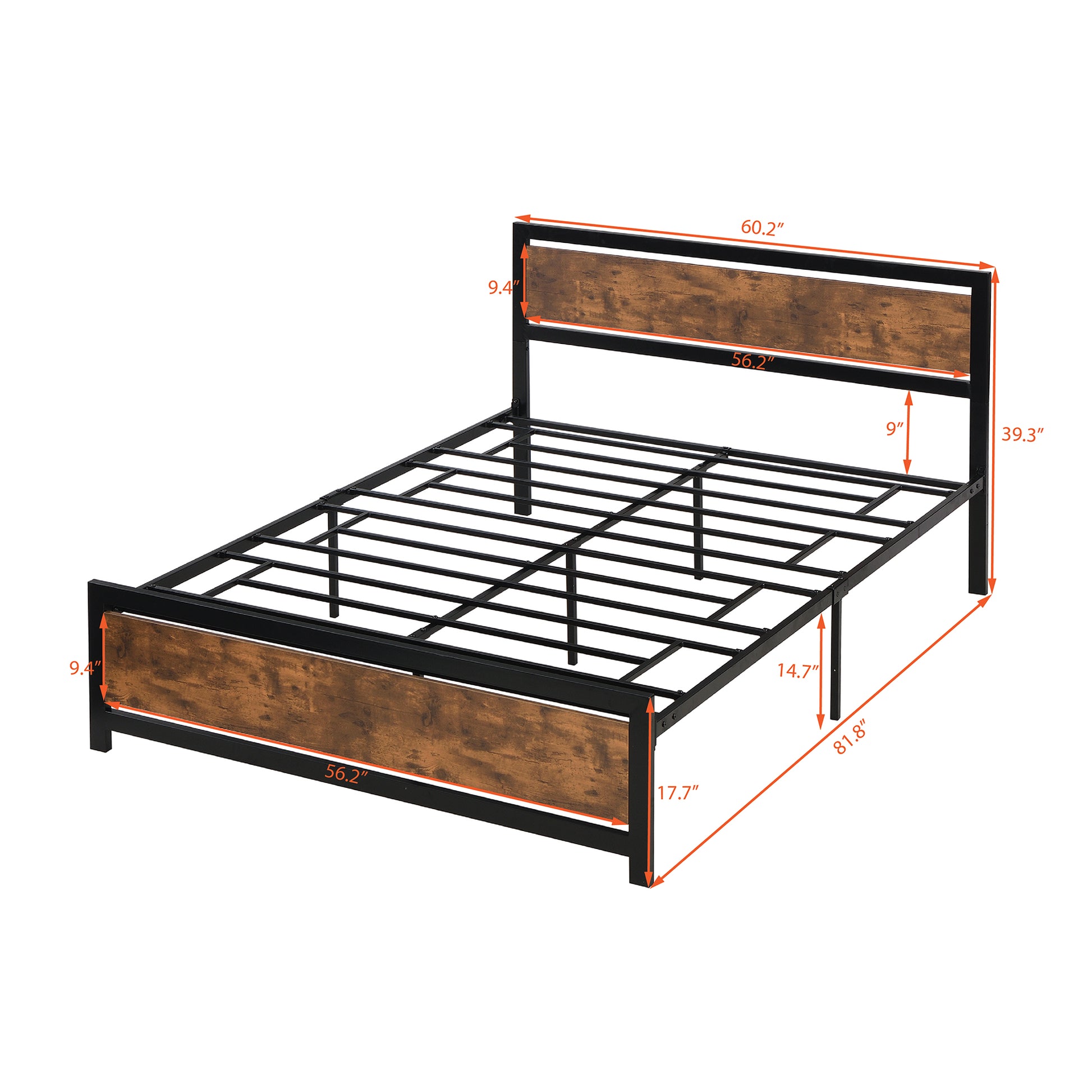 Gain insight into the precise dimensions and measurements of our Queen Size Metal Platform Bed with this detailed dimensional drawing.