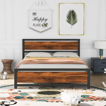 Visualize how our metal platform bed enhances your bedroom with this front view image, showcasing its stunning presence in a real bedroom setting.