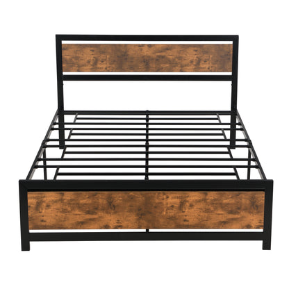 Get a clear front view of our stylish metal platform bed, highlighting its unique design and craftsmanship.