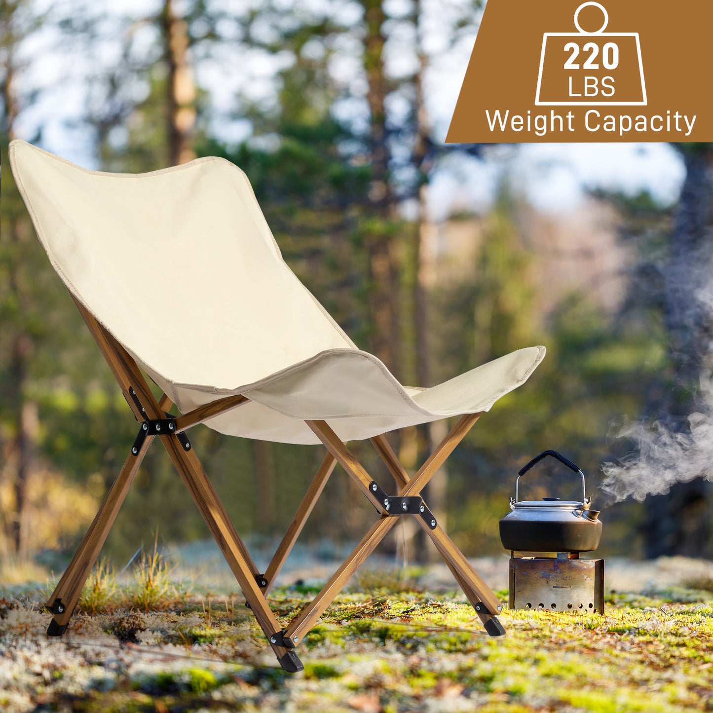 Sturdy and Reliable: Lightweight Folding Picnic Chair (Khaki) with 220lb Weight Limit