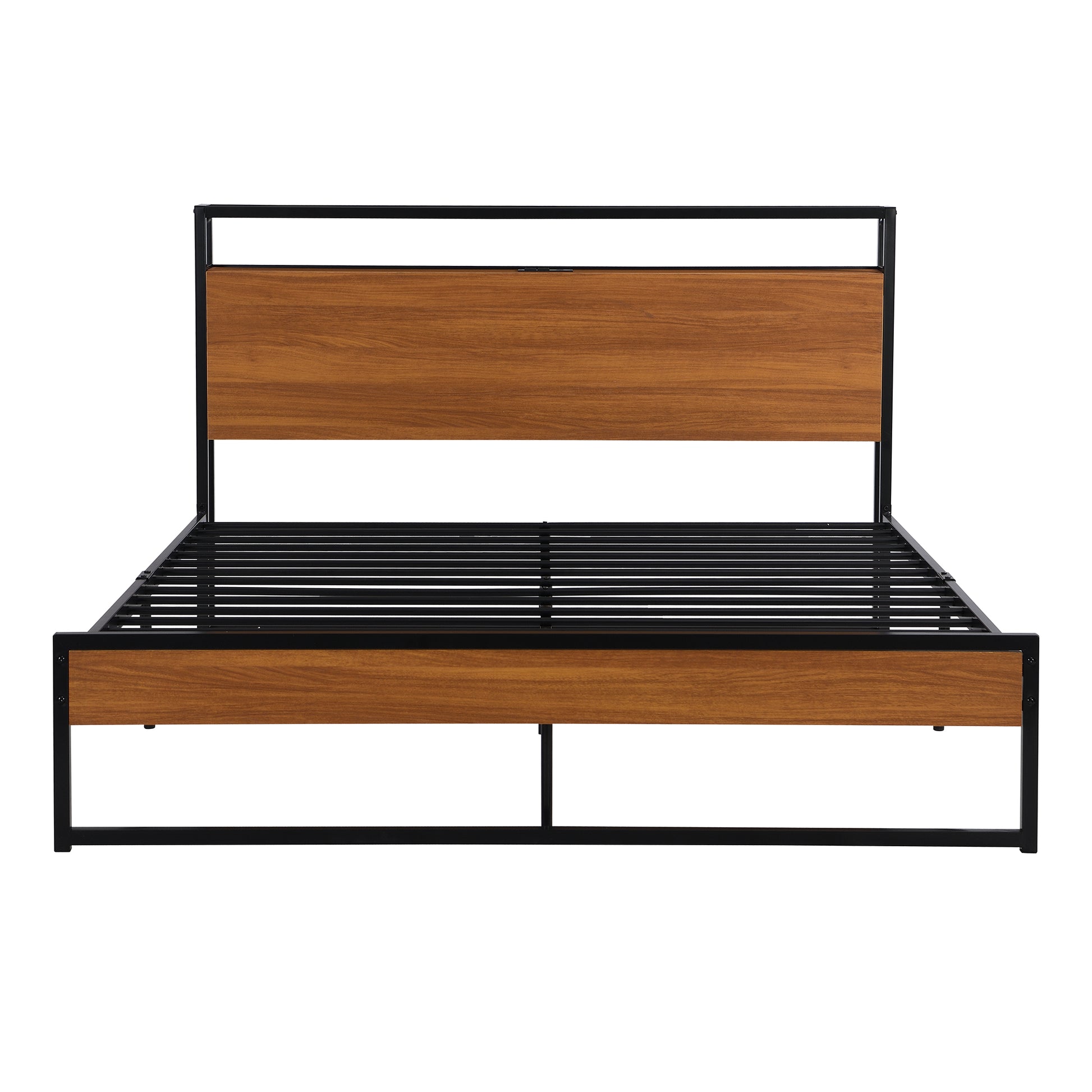  Front view of the sleek and functional modern platform bed with shelf