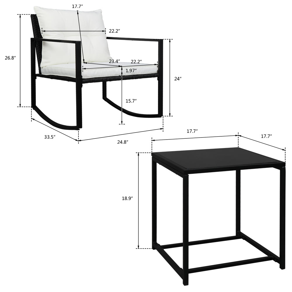 Dimensions of the chairs and table in the rattan bistro set for perfect fit and comfort. 