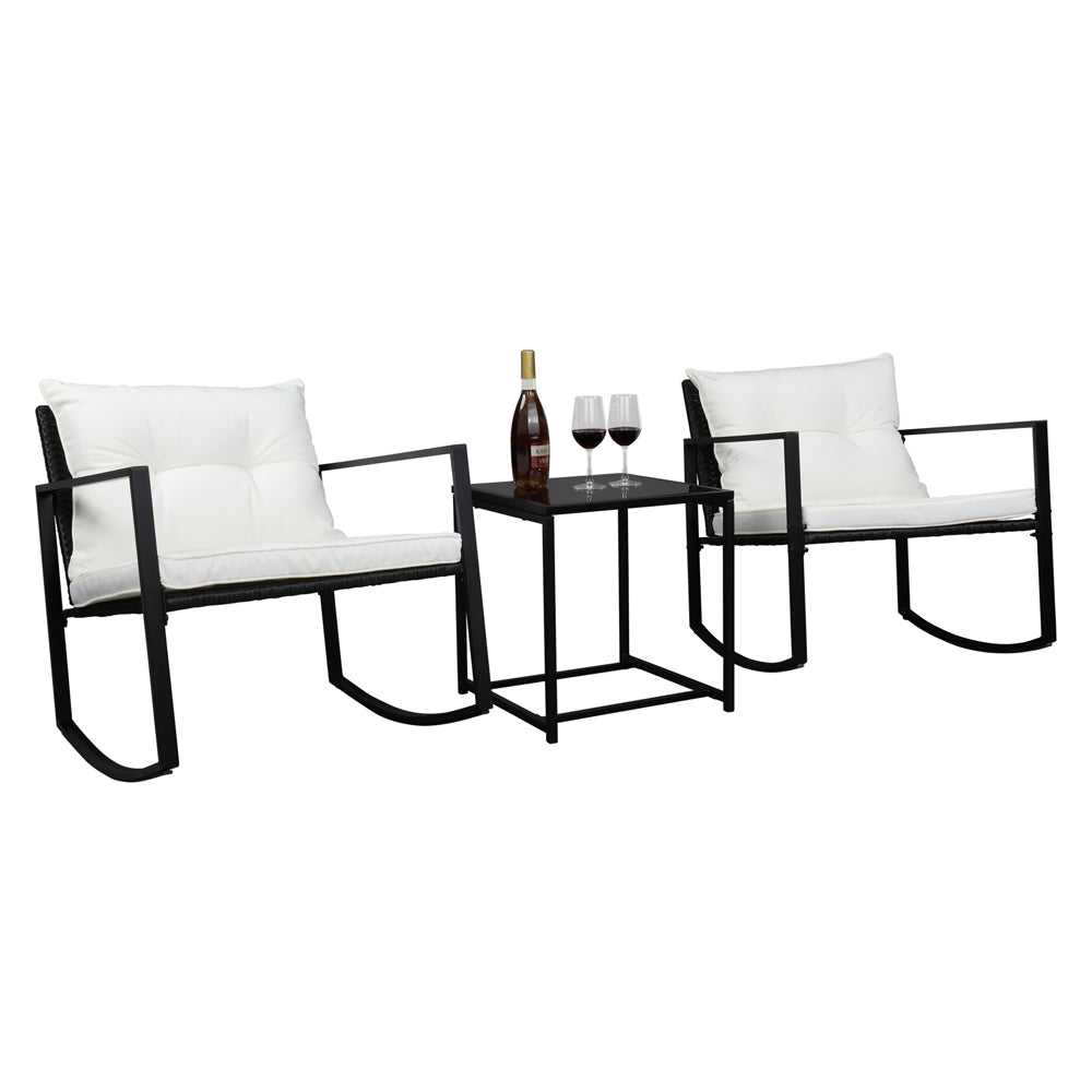 Full view of the rattan bistro set, ready for relaxing moments with wine glasses