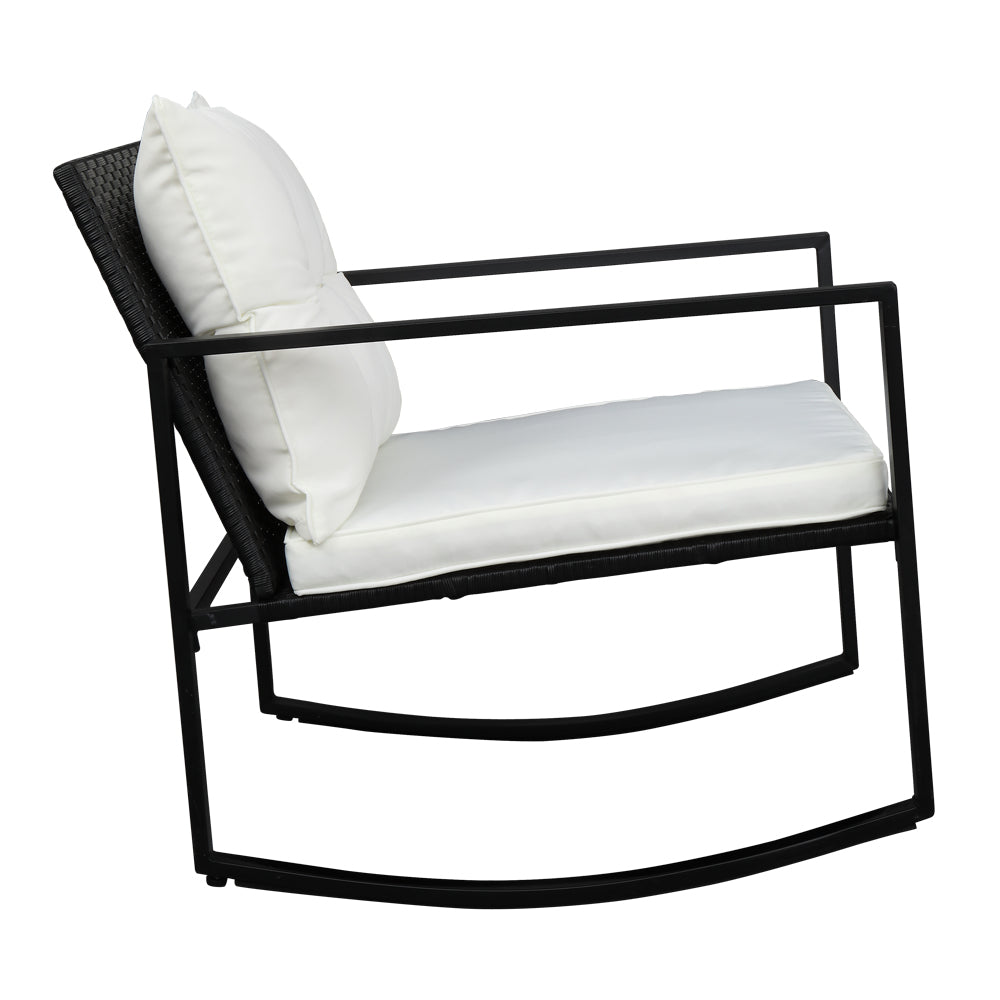 Side view of the elegant rocking chair in the rattan bistro set