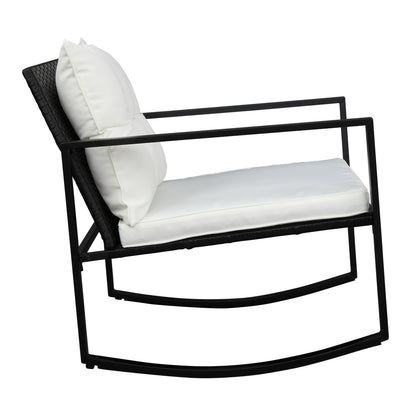 Side view of the elegant rocking chair in the rattan bistro set