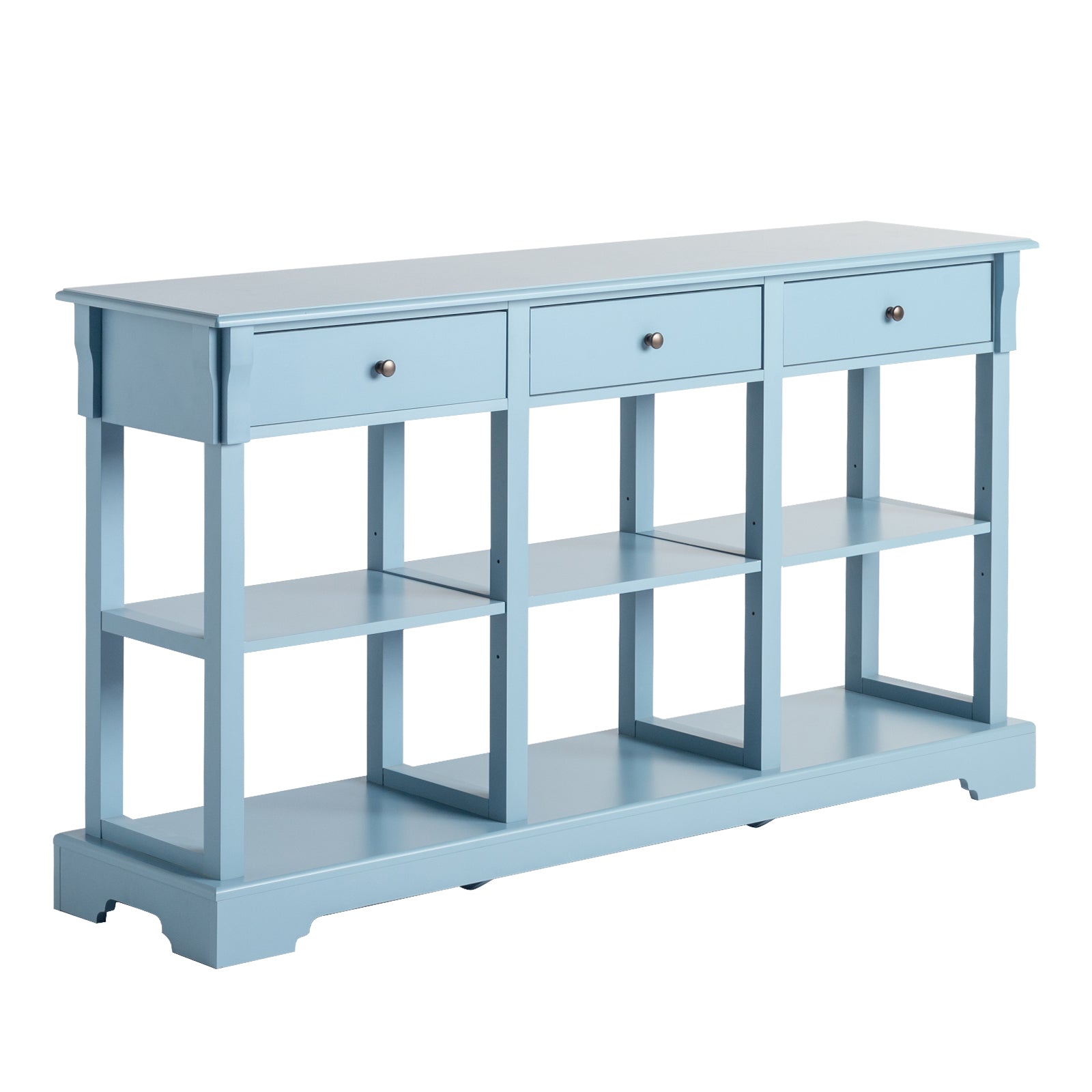 Retro Teal Entryway Table Angle View - A unique perspective that highlights the table's design and craftsmanship.