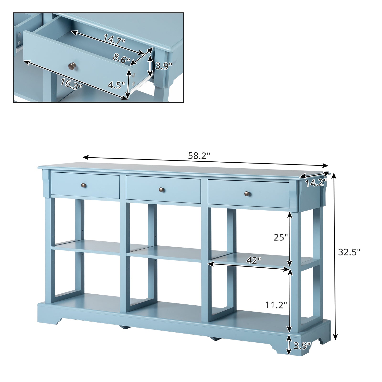 Retro Teal Entryway Table Dimensions - Accurate measurements of the table's length, width, and height.