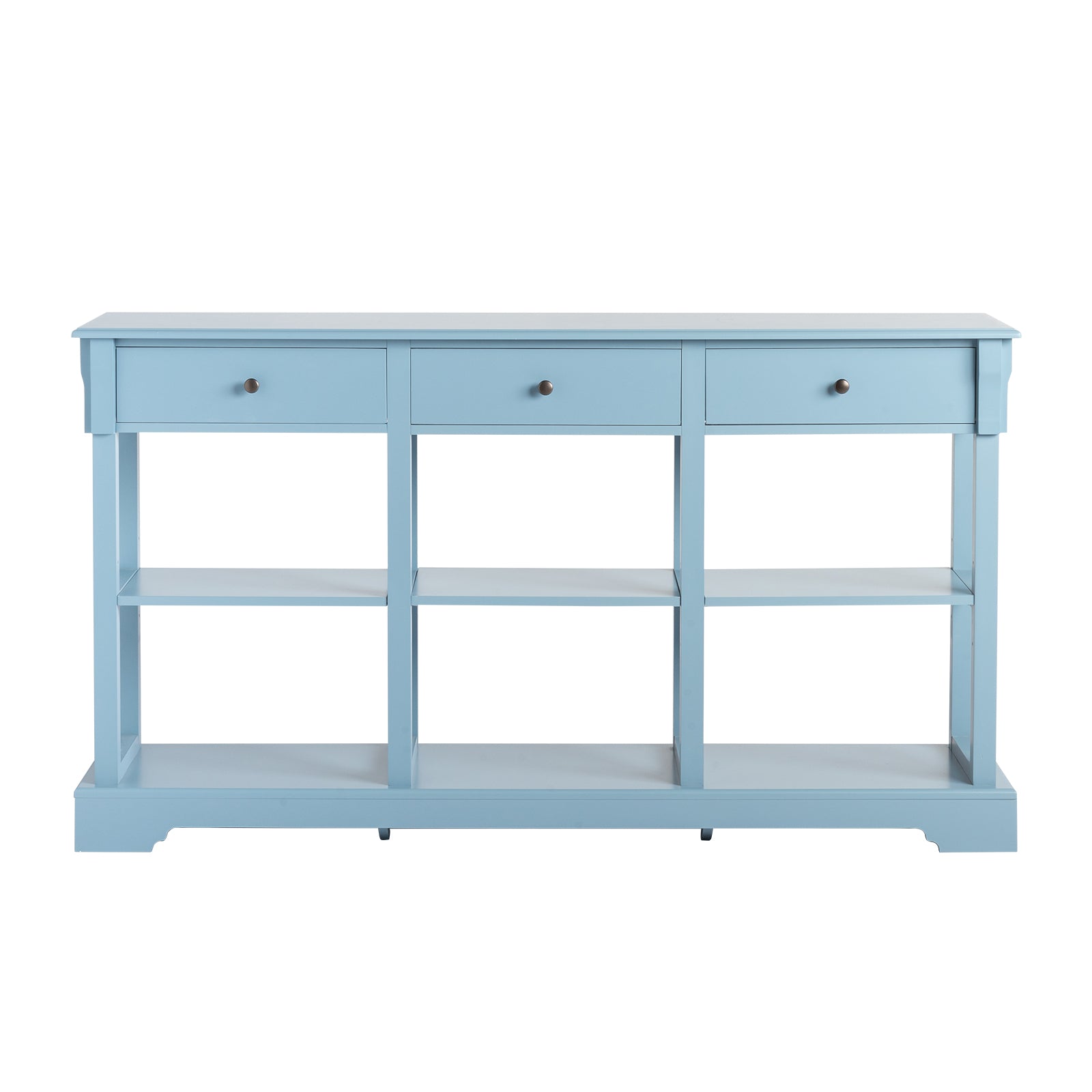 Retro Teal Entryway Table Front View - A frontal view showcasing the table's elegant aesthetics and practicality.