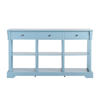 Retro Teal Entryway Table Front View - A frontal view showcasing the table's elegant aesthetics and practicality.