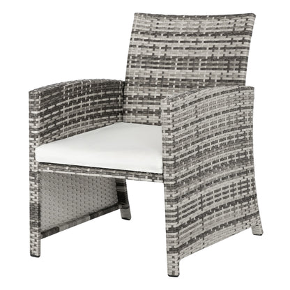 Comfortable and stylish chair from the garden set with beige cushions and gray PE wicker rattan.