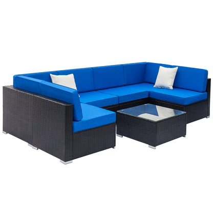 Angle View of 6pc Rattan Patio Sofa Set with Coffee Table