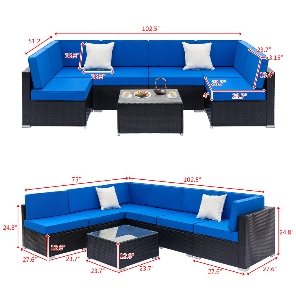 Dimensions of 6pc Rattan Patio Sofa Set with Coffee Table