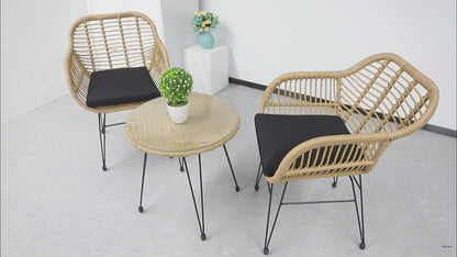 Video showcasing our durable outdoor bistro set made of rattan with comfortable cushions. Perfect for your patio or garden. Free shipping available.