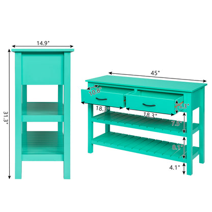 Dimensions of antique blue console table with drawers