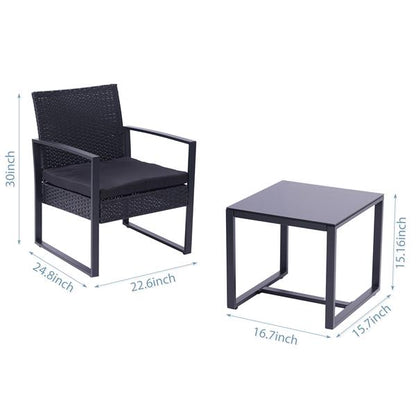 Dimensions of black wicker patio bistro set table and chair