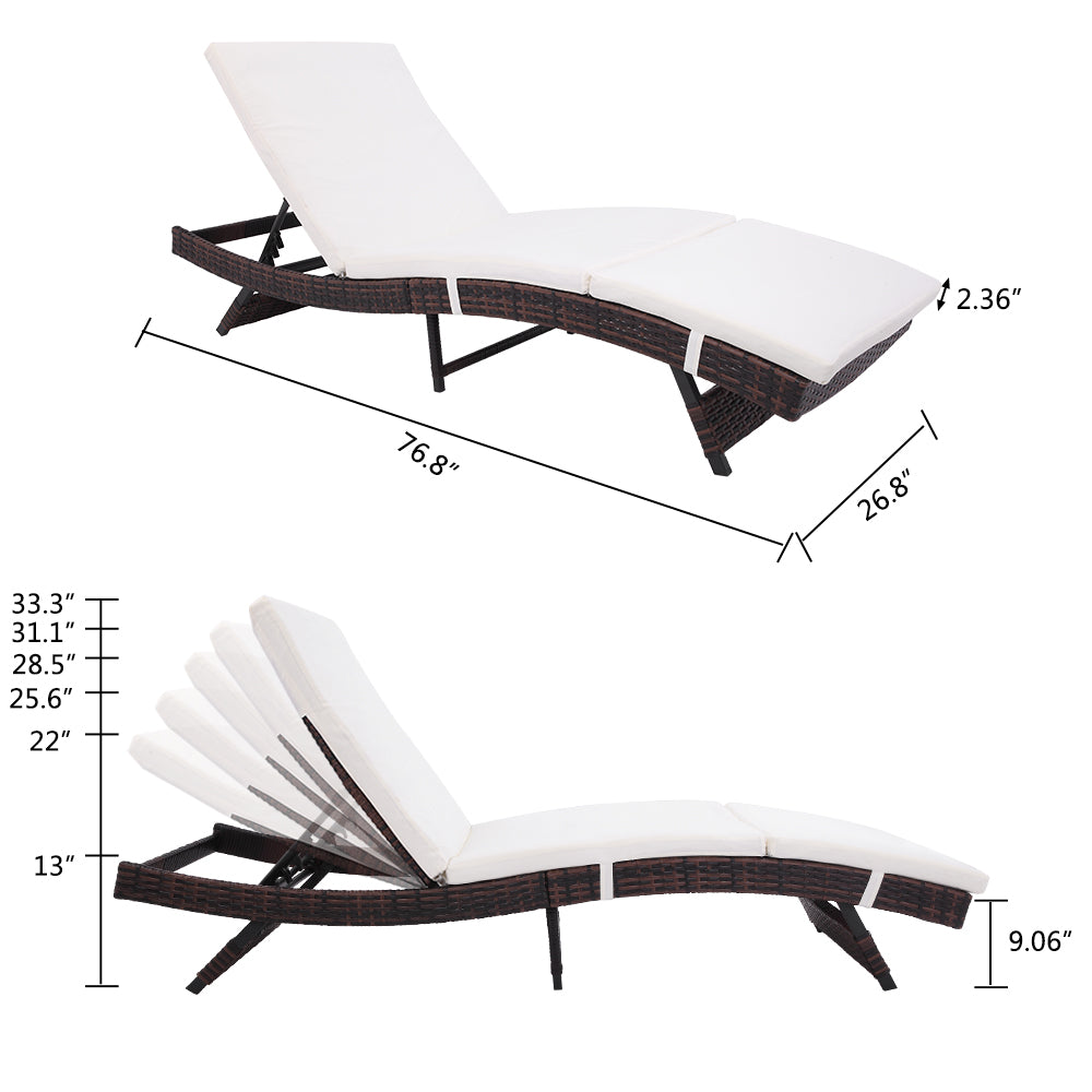 Dimensions of Brown PE Wicker Reclining Chaise with Cushions