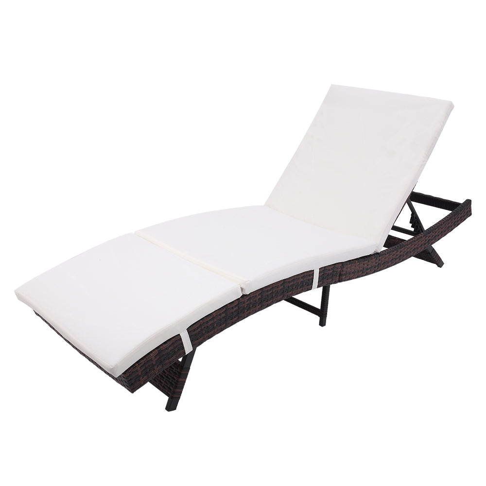 Angle view of Brown PE Wicker Reclining Chaise with Cushions