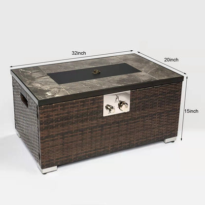 Dimensions of Modern Gas Fire Pit Table with Electronic Igniter Glass Rocks Rain Cover