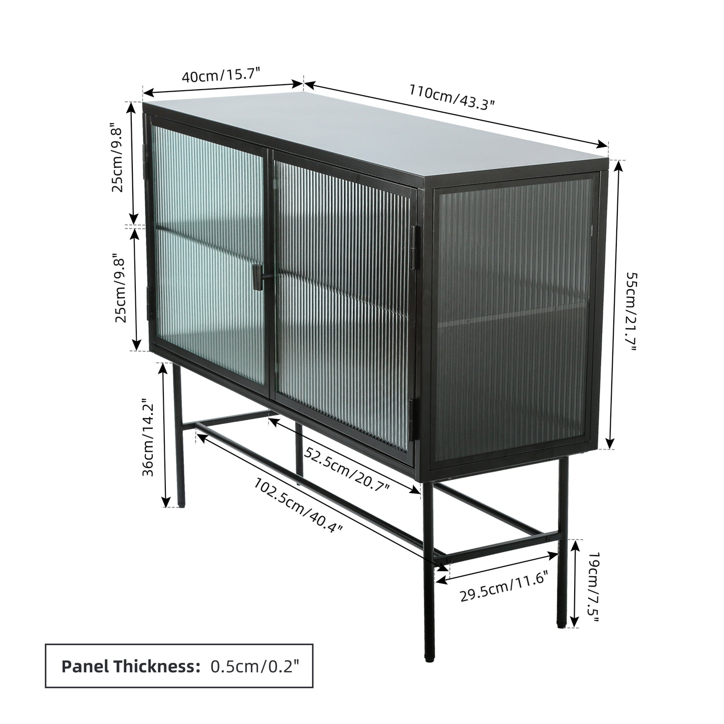 Dimensions for retro console table with detachable shelves